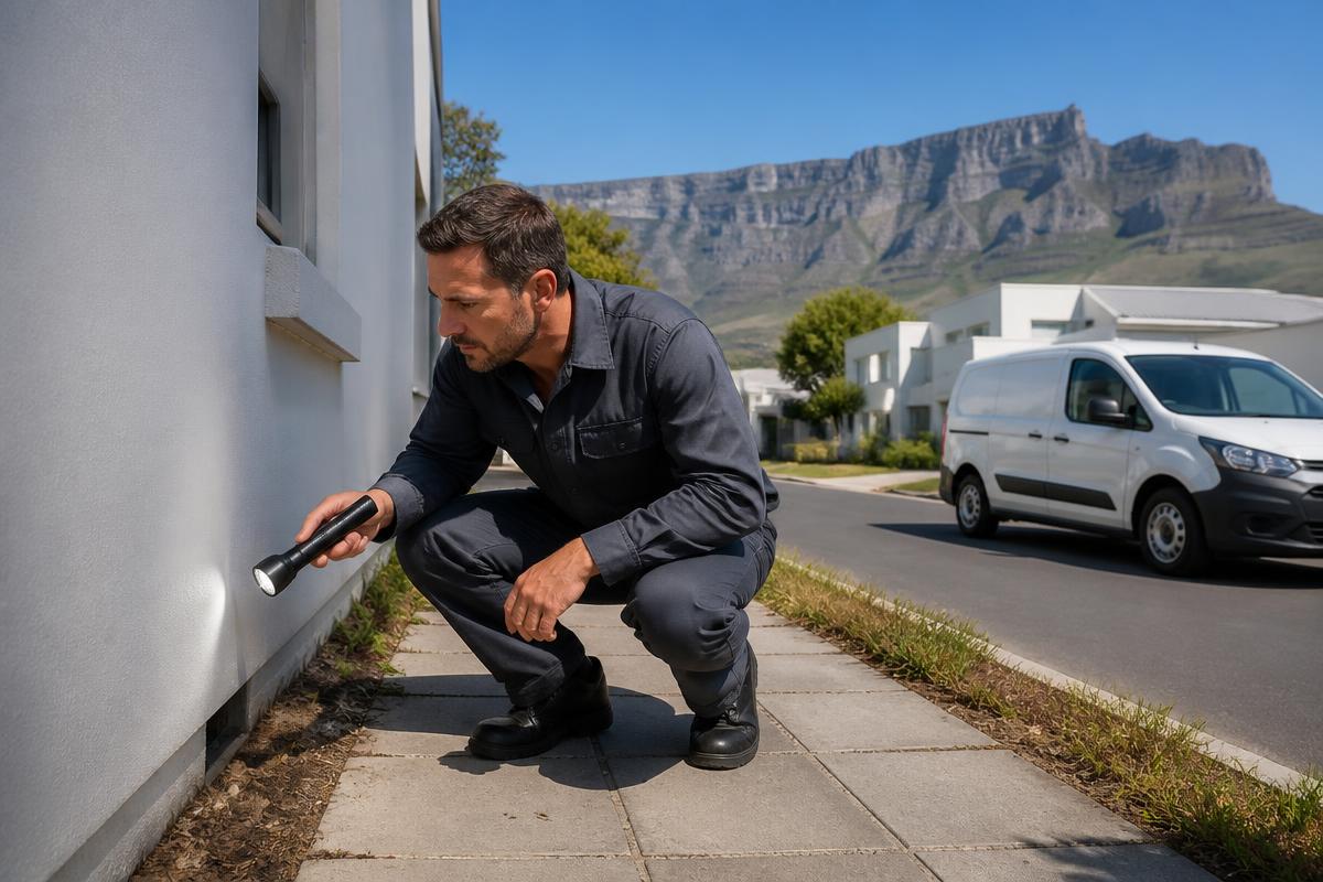 Trevor Hurling inspecting a Shakaskraal property for pest entry points